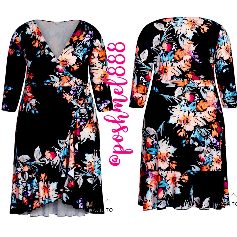 City Chic | Black Arrangement True Wrap Dress - Picture 2 of 2